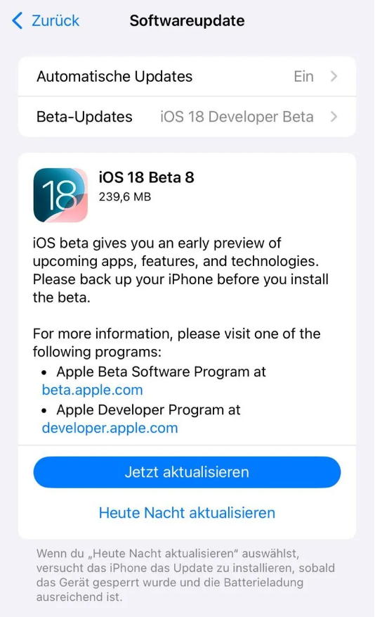 东川苹果手机维修分享苹果 iOS / iPadOS 18 开发者预览版 Beta 8 发布 